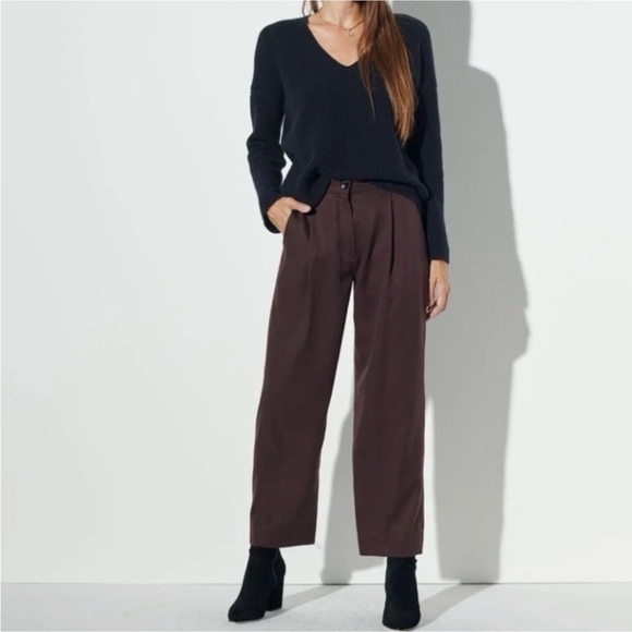 The Reset Eco Slouchy Trouser Pleat Front Tencel Lyocell Pant Bark Brown Medium